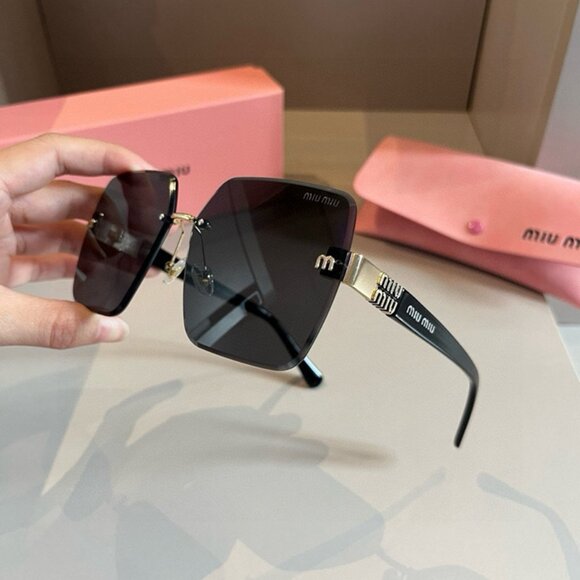 Miu Miu Black Square Sunglasses with Gold Detail - Picture 1 of 7